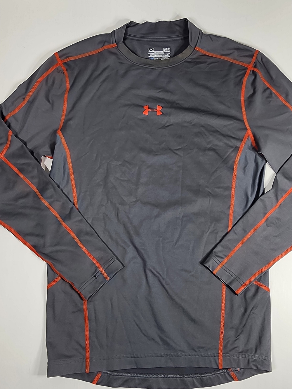 Under Armour Men’s Gray Long-Sleeve Compression Shirt with Orange Trim